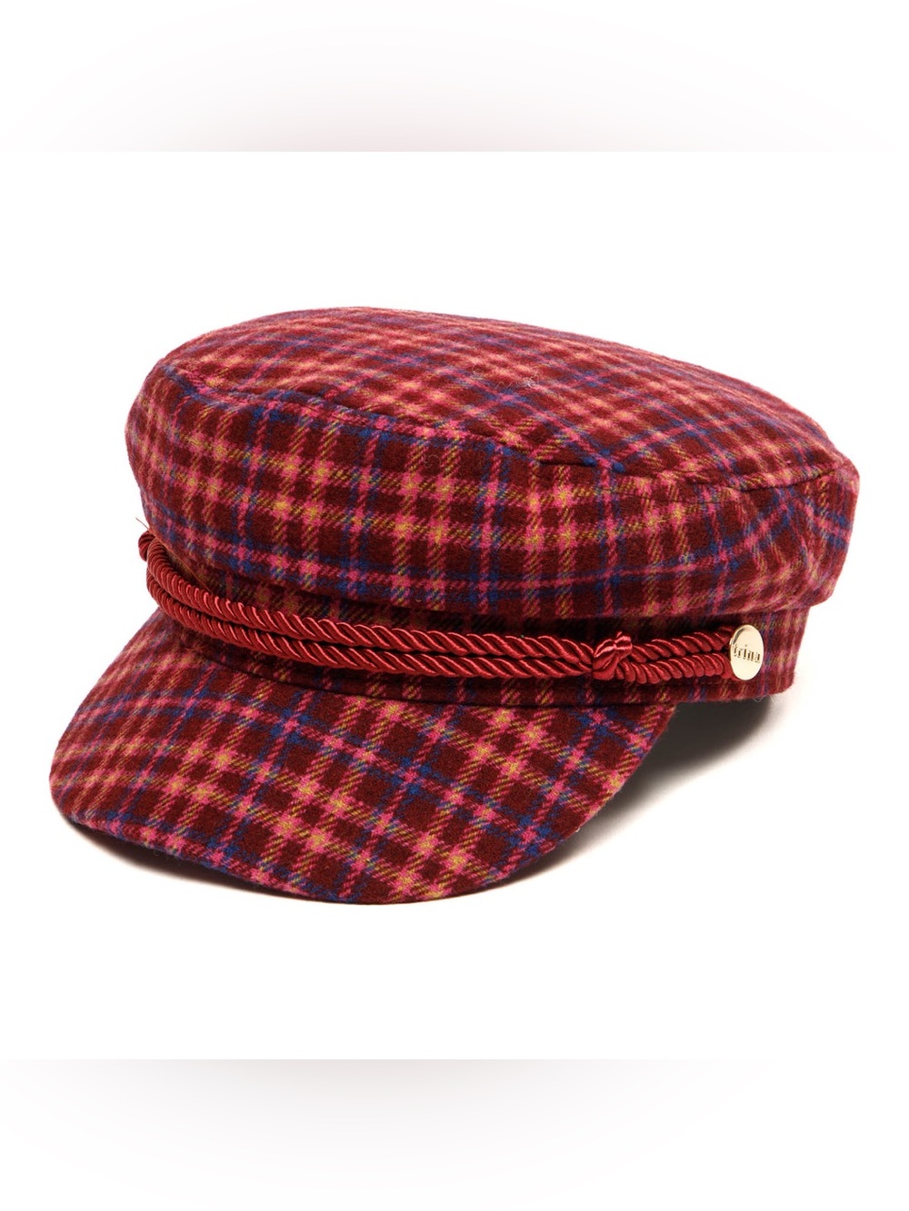Trina Turk “Taylor” pink/wine plaid Newsboy/Messenger Hat - NWT